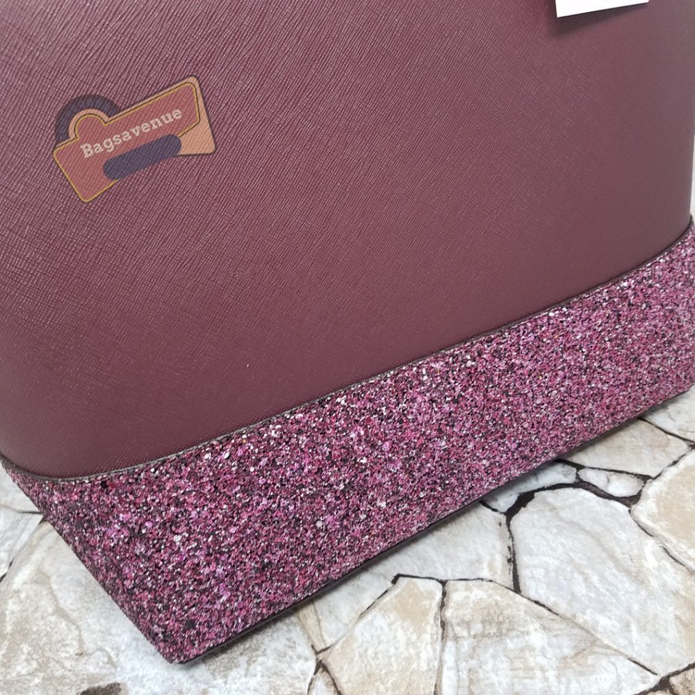 #bagsavenue Penny Greta Court Cherrywood Glitter Maroon Glitter Tote Kate Spade - Picture 10 of 14